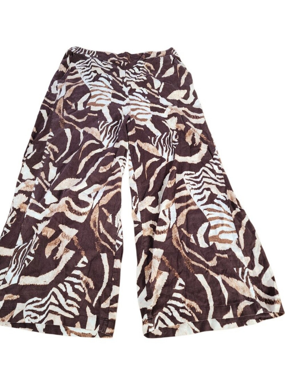 Christian Siriano Wide Leg Zebra Cropped Pants Brown & Cream Sz LG Lighweight